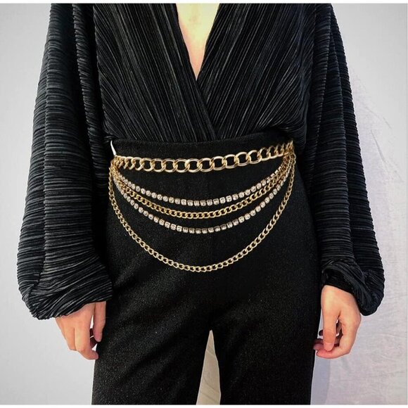 Multilayer Chain Belt Women Rhinestone Waist Punk Dress Accessory main image 6
